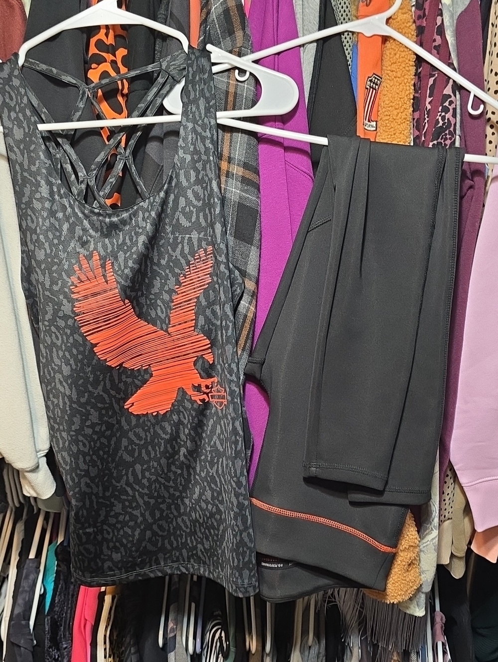 Harley-Davidson Black Tank Top with Orange Eagle Graphic & Leggings Set New Smal